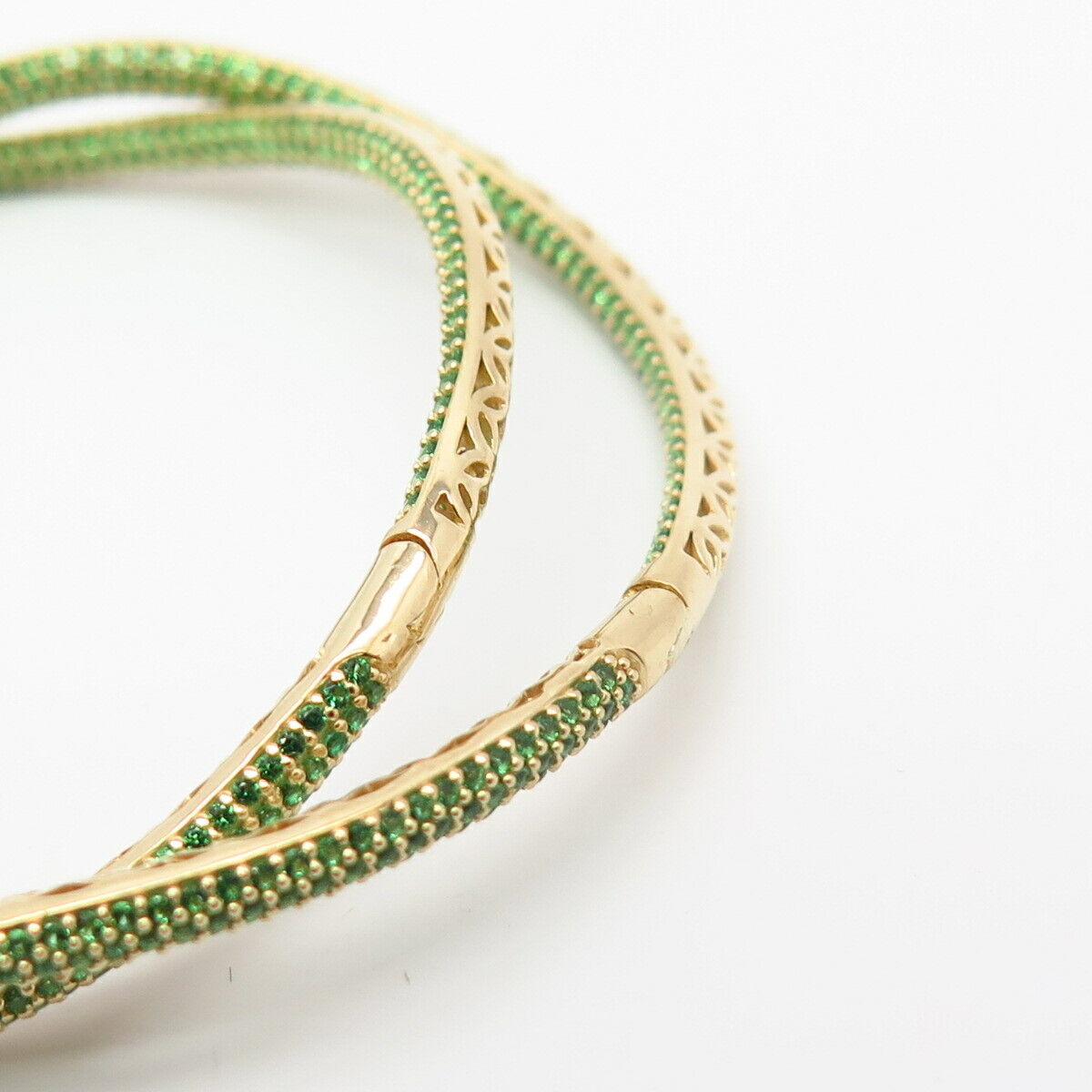 925 Sterling Gold Plated Peridot-Tone C Z In & Out Large Curved Hoop Earrings