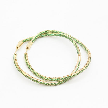 925 Sterling Gold Plated Peridot-Tone C Z In & Out Large Curved Hoop Earrings