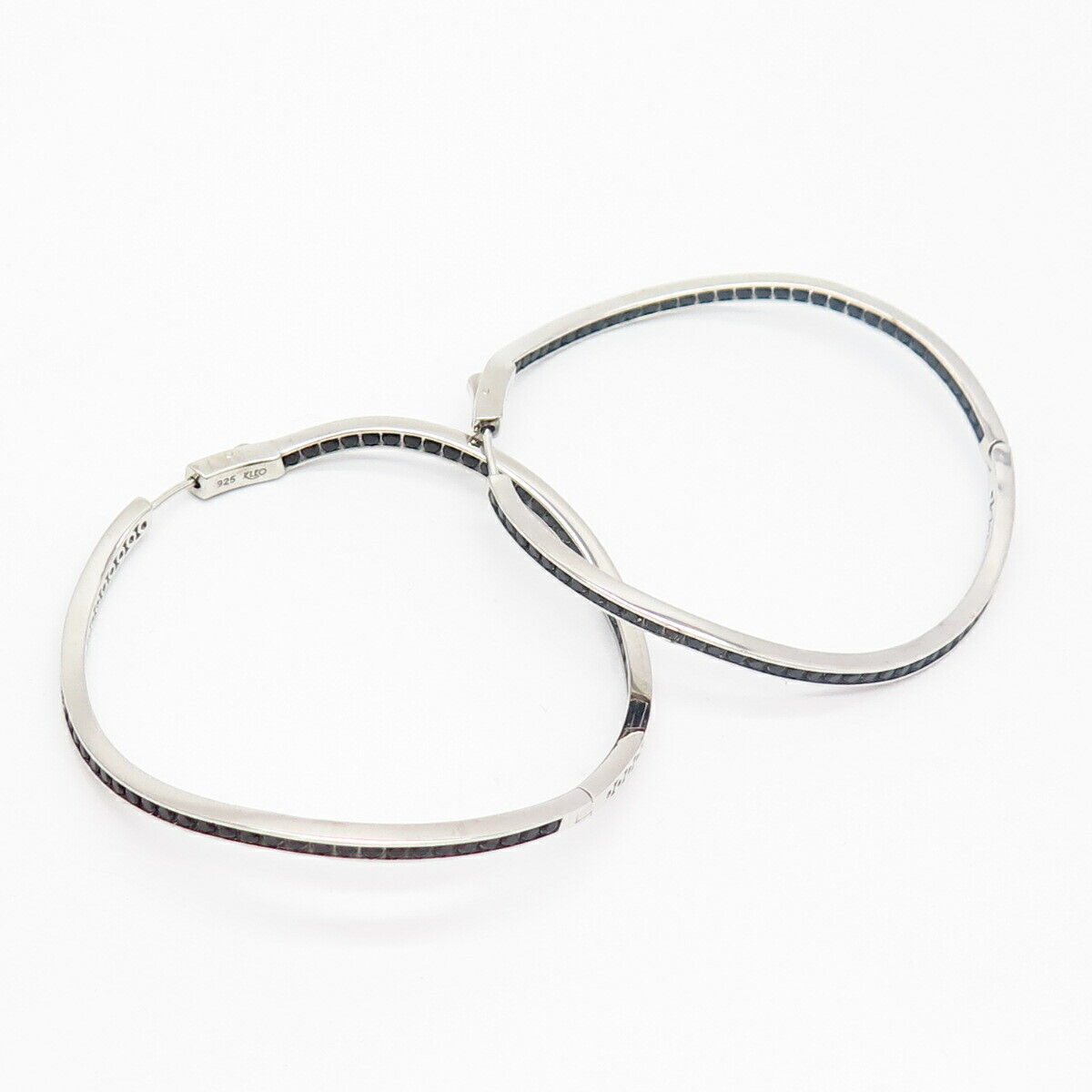 925 Sterling Silver Black-Tone C Z In & Out Curved Hoop Earrings