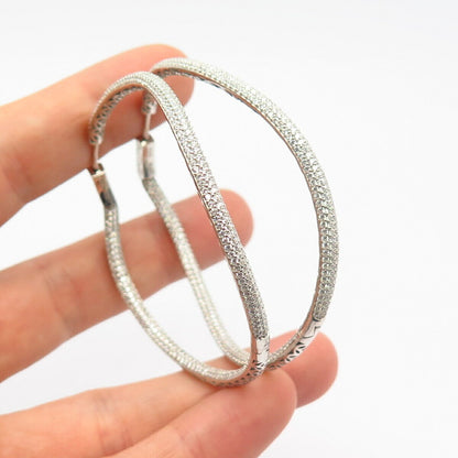 925 Sterling Silver C Z In & Out Curved Hoop Earrings