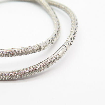 925 Sterling Silver C Z In & Out Curved Hoop Earrings