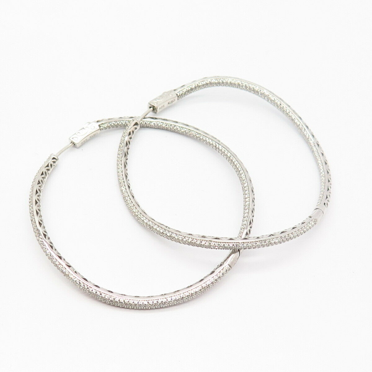 925 Sterling Silver C Z In & Out Curved Hoop Earrings