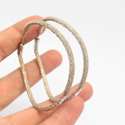 925 Sterling Silver Champagne-Tone C Z In & Out Curved Hoop Earrings