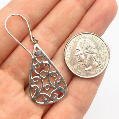 925 Sterling Silver Teardrop Ornate Design Dangling Earrings