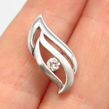 925 Sterling Silver C Z Cutout Leaf Design Slide Pendant