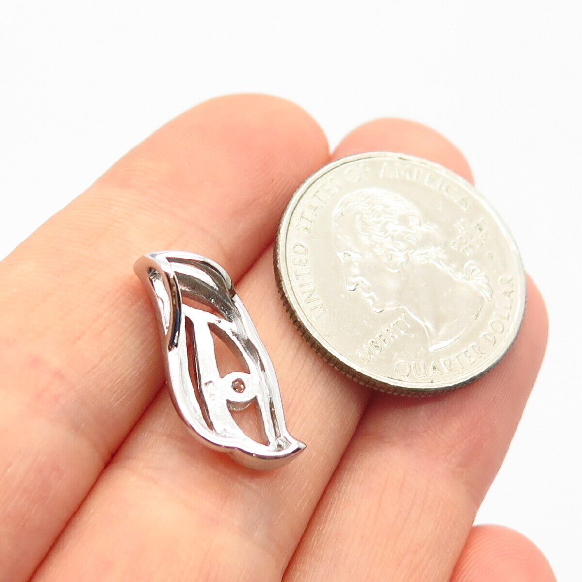 925 Sterling Silver C Z Cutout Leaf Design Slide Pendant