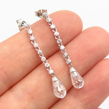 925 Sterling Silver C Z Long Dangling Drop Earrings