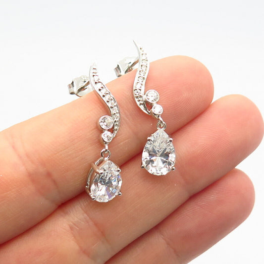 925 Sterling Silver C Z Dangling Drop Earrings