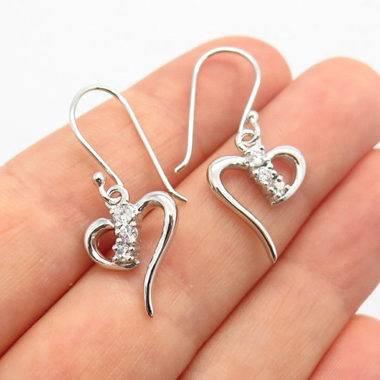 925 Sterling Silver C Z Heart Design Hoop Earrings