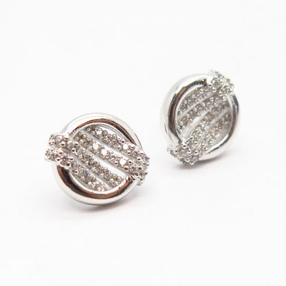 925 Sterling Silver C Z Striped Design Round Stud Earrings