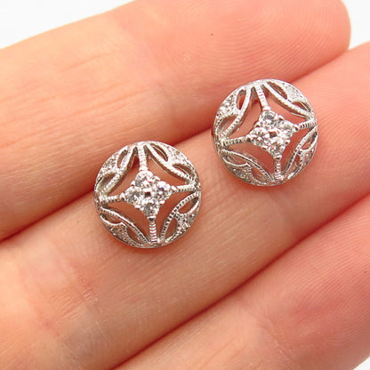 925 Sterling Silver C Z Cutout Floral Design Small Stud Earrings