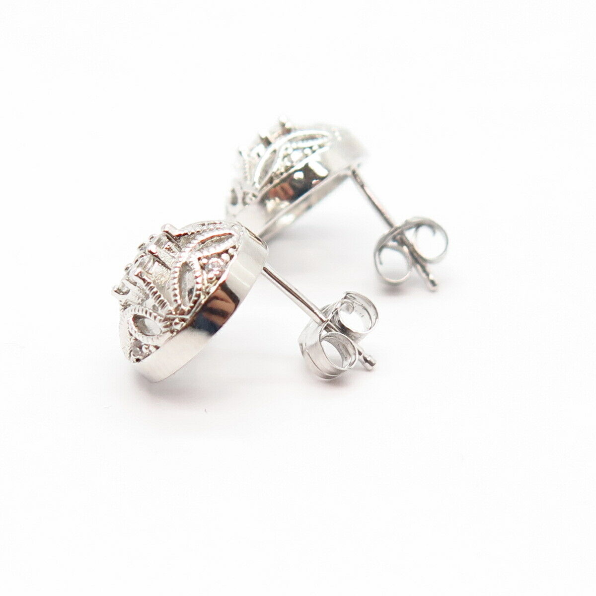 925 Sterling Silver C Z Cutout Floral Design Small Stud Earrings