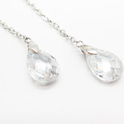 925 Sterling Silver C Z Teardrop Design Drop Earrings