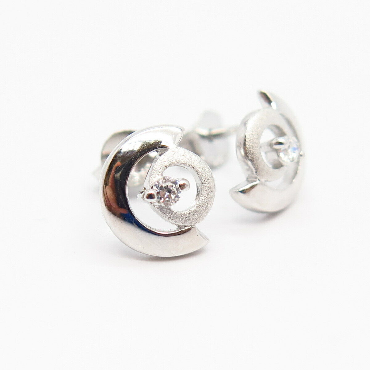 925 Sterling Silver C Z Cutout Design Small Stud Earrings