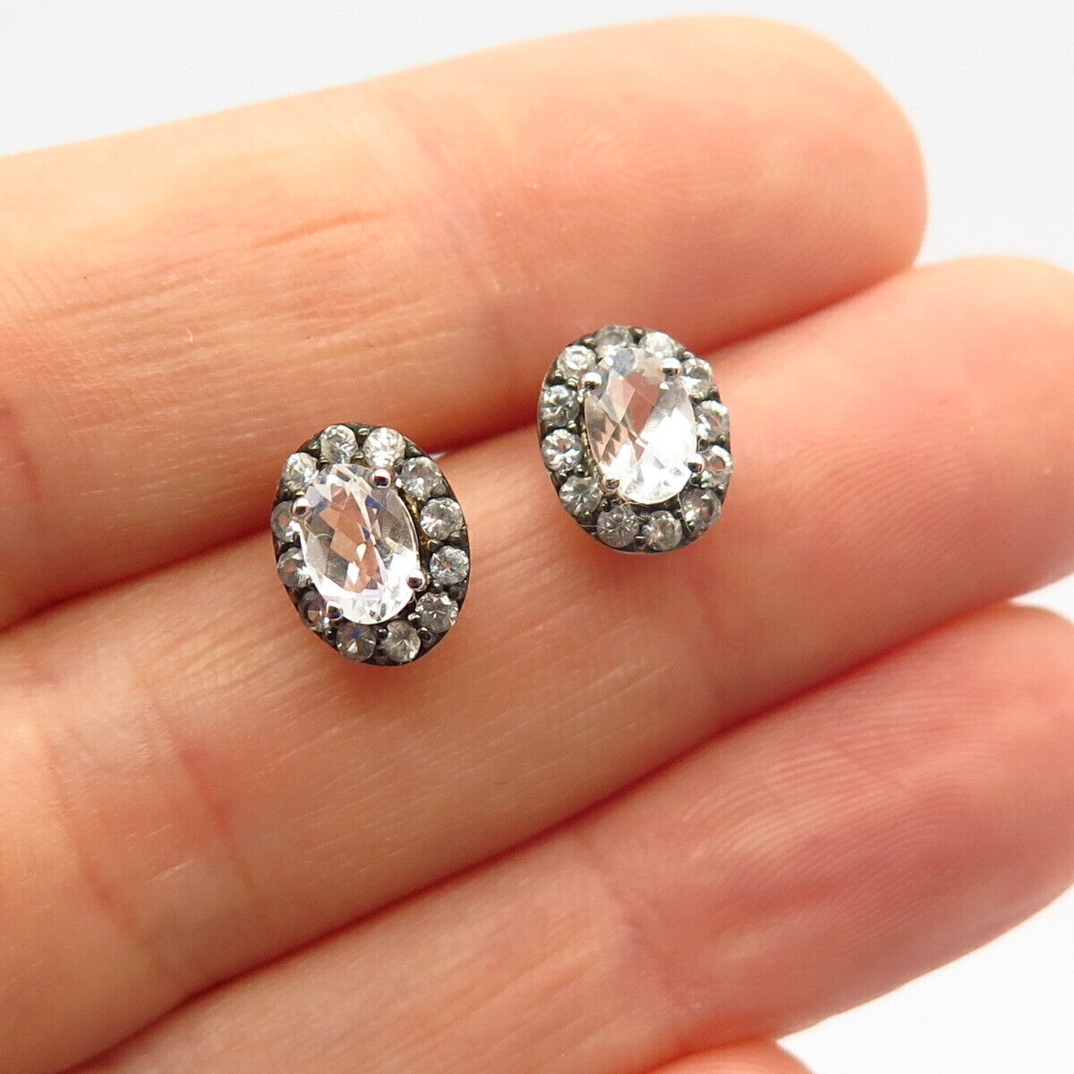 925 Sterling Silver C Z Oval Small Stud Earrings