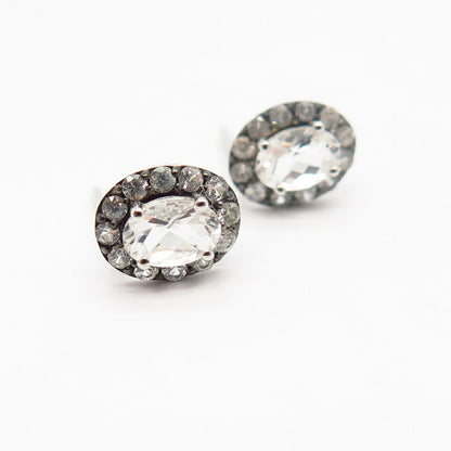 925 Sterling Silver C Z Oval Small Stud Earrings