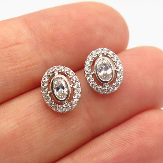 925 Sterling Silver C Z Oval Design Small Stud Earrings