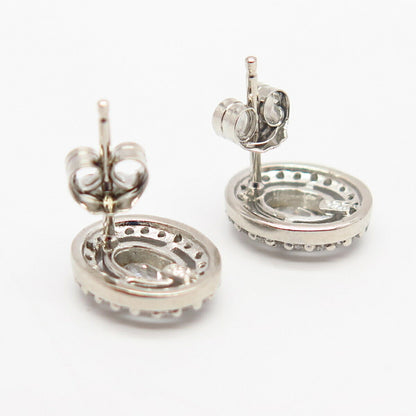 925 Sterling Silver C Z Oval Design Small Stud Earrings