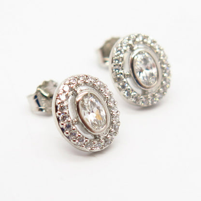 925 Sterling Silver C Z Oval Design Small Stud Earrings