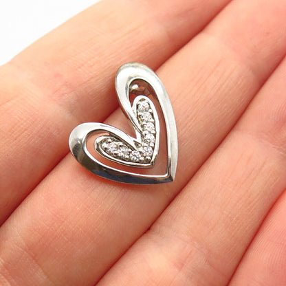 925 Sterling Silver C Z Heart Design Slide Pendant