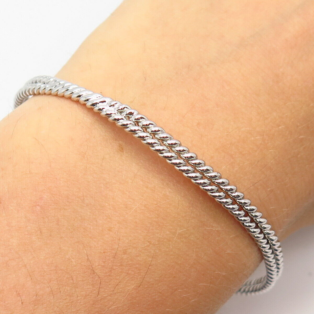 925 Sterling Silver Twisted Cable Crossover Design Bangle Bracelet 8"