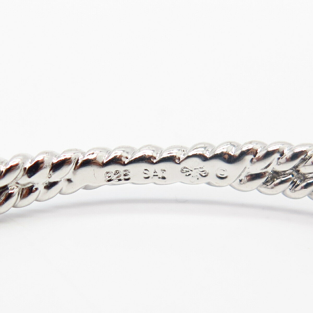 925 Sterling Silver Twisted Cable Crossover Design Bangle Bracelet 8"