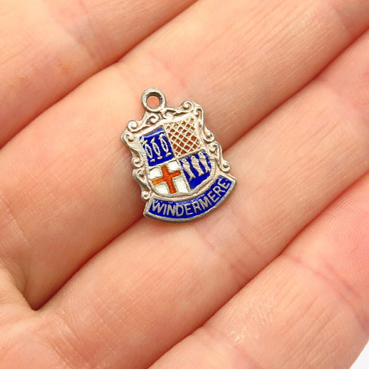 925 Sterling Silver Vintage Enamel "Windermere" Coat of Arms Charm Pendant