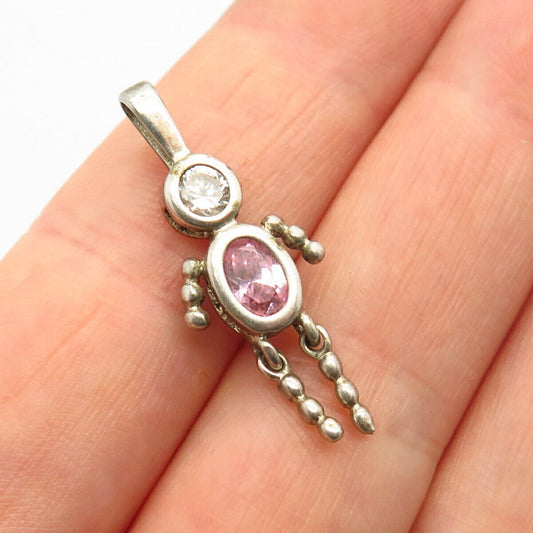 925 Sterling Silver White & Morganite-Tone C Z Articulated Human Pendant