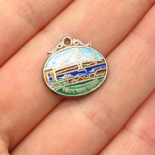 925 Sterling Silver Vintage Colorful Enamel "Forth Road Bridge" Charm Pendant