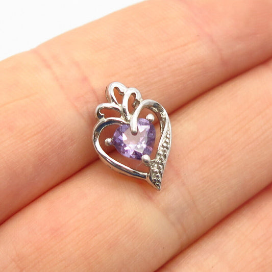 925 Sterling Silver Real Amethyst Gemstone Heart Design Small Slide Pendant