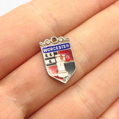 925 Sterling Silver Vintage Enamel "Worcester" Coat of Arms Charm Pendant