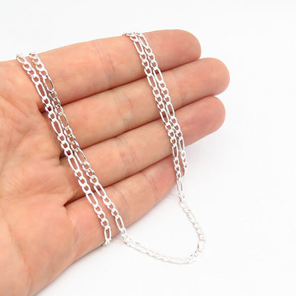 925 Sterling Silver Italy Figaro Chain Necklace 24"