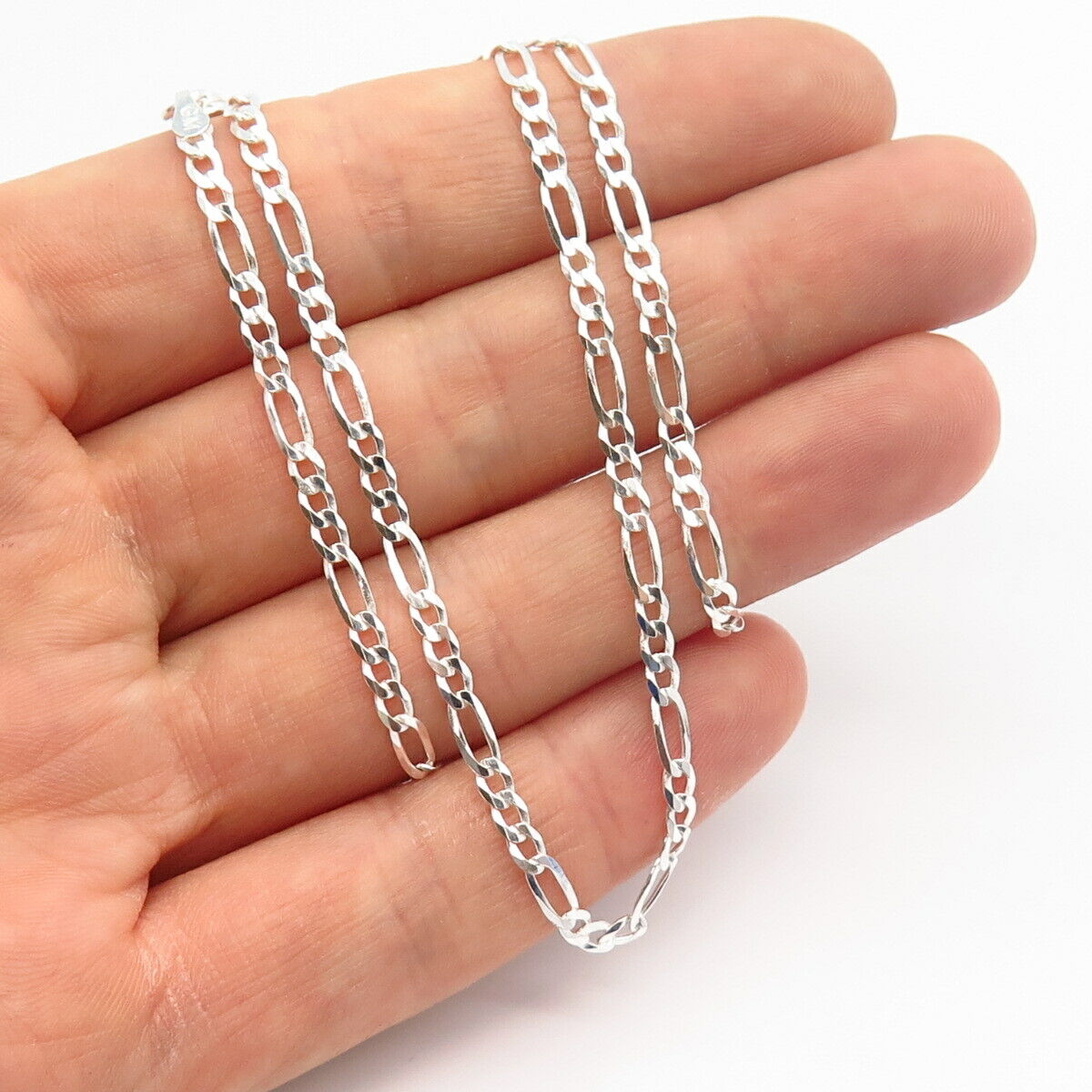 925 Sterling Silver Italy Figaro Chain Necklace 18"