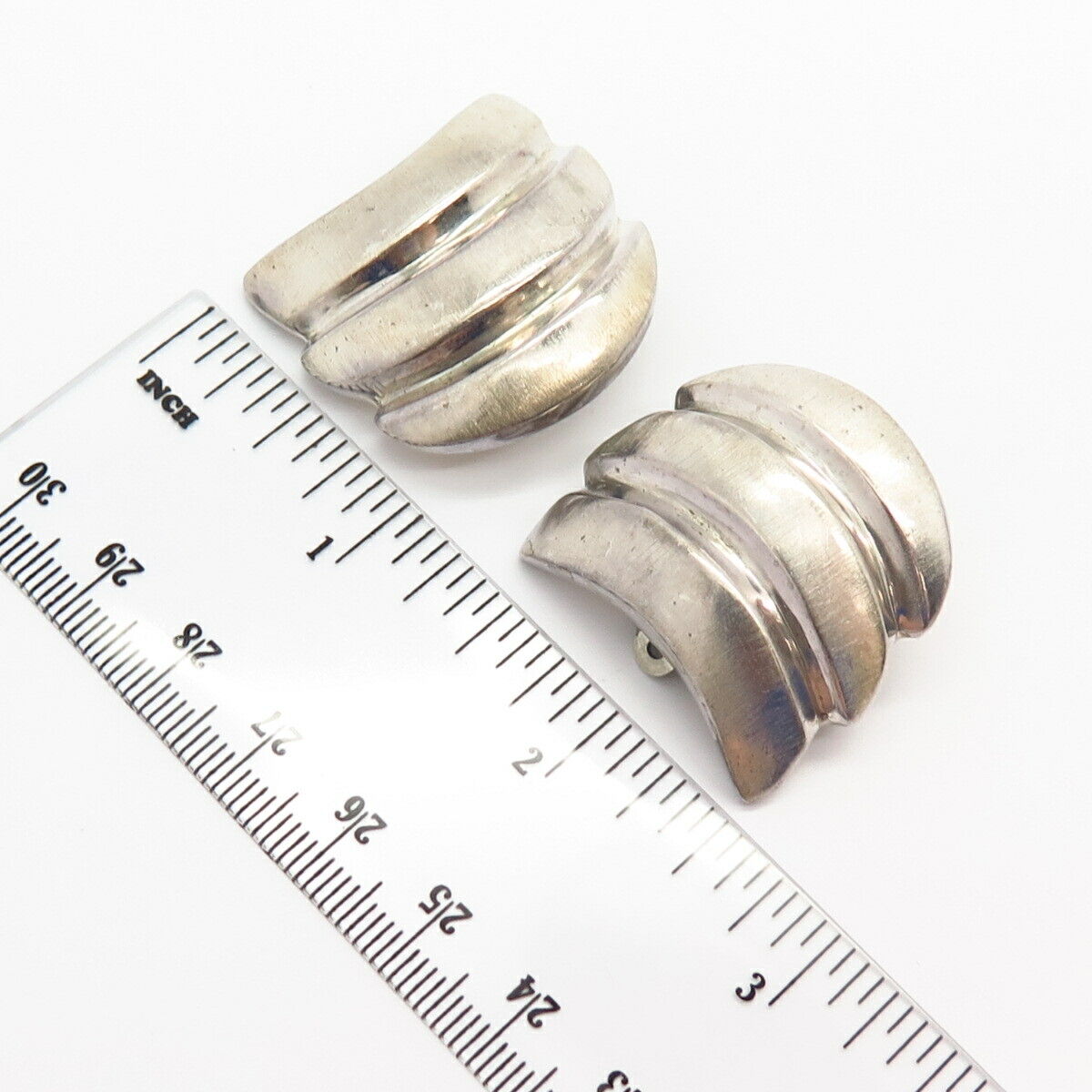 925 Sterling Silver Vintage Ribbed Design Clip On Earrings