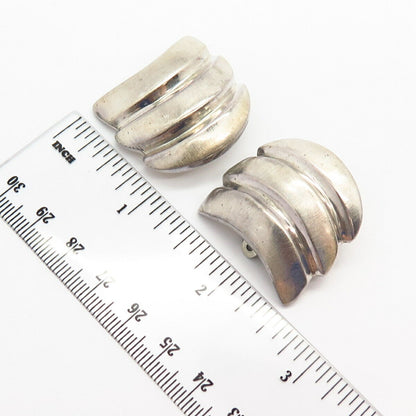 925 Sterling Silver Vintage Ribbed Design Clip On Earrings