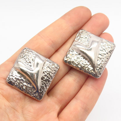 925 Sterling Silver Vintage Mexico Modernist Rhombus Clip On Earrings