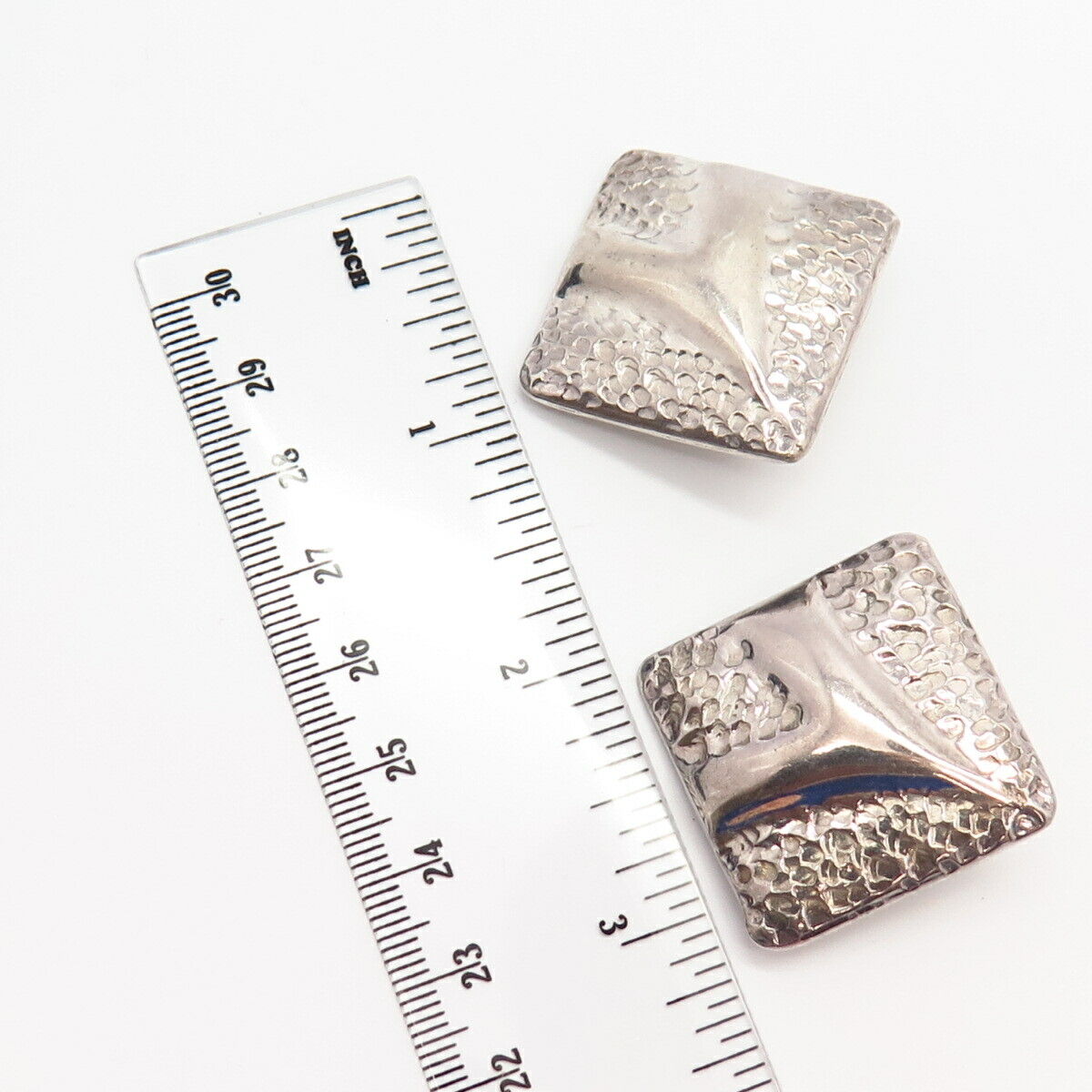 925 Sterling Silver Vintage Mexico Modernist Rhombus Clip On Earrings