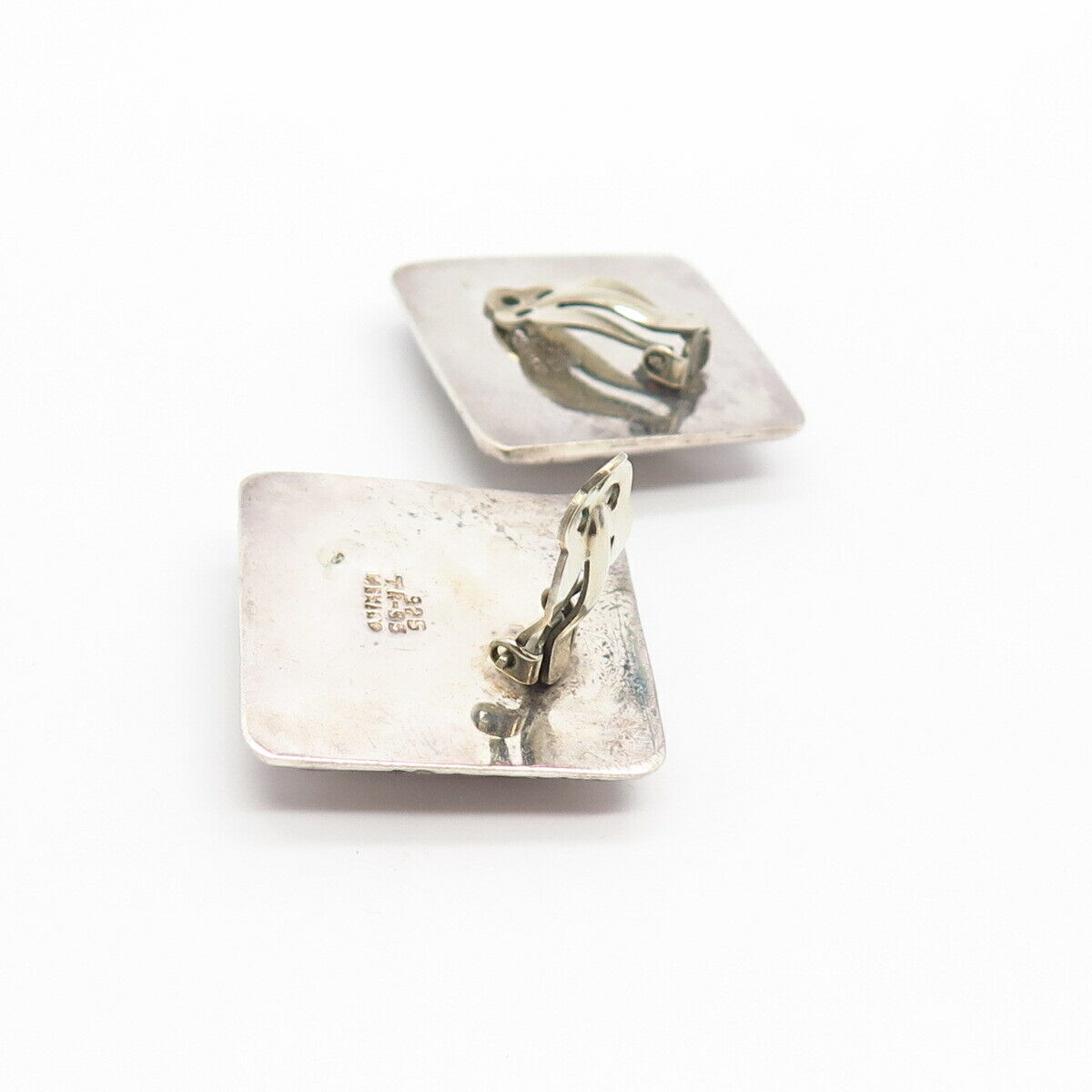 925 Sterling Silver Vintage Mexico Modernist Rhombus Clip On Earrings