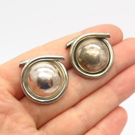 925 Sterling Silver Vintage Mexico Domed Design Earrings