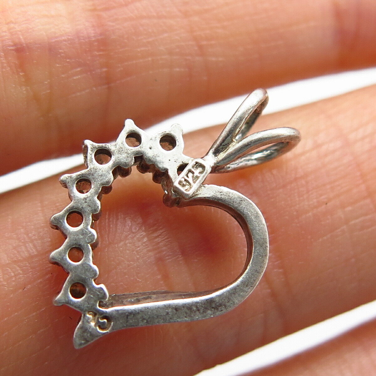 925 Sterling Silver C Z Open Heart Design Slide Pendant