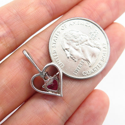 925 Sterling Silver White & Pink C Z Cutout Heart Design Slide Pendant