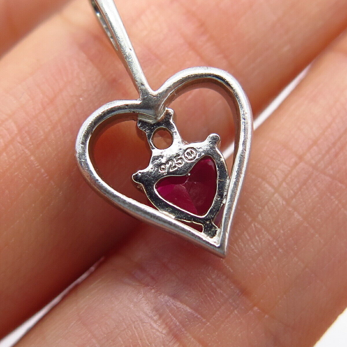 925 Sterling Silver White & Pink C Z Cutout Heart Design Slide Pendant