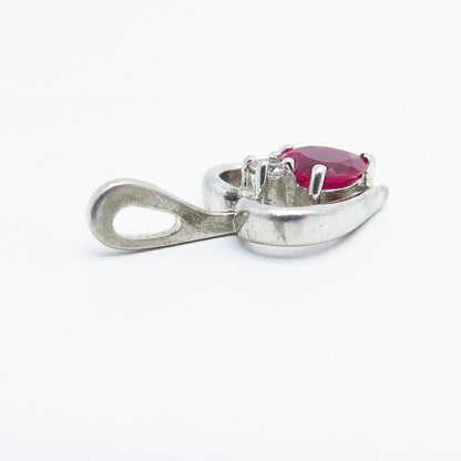 925 Sterling Silver White & Pink C Z Cutout Heart Design Slide Pendant