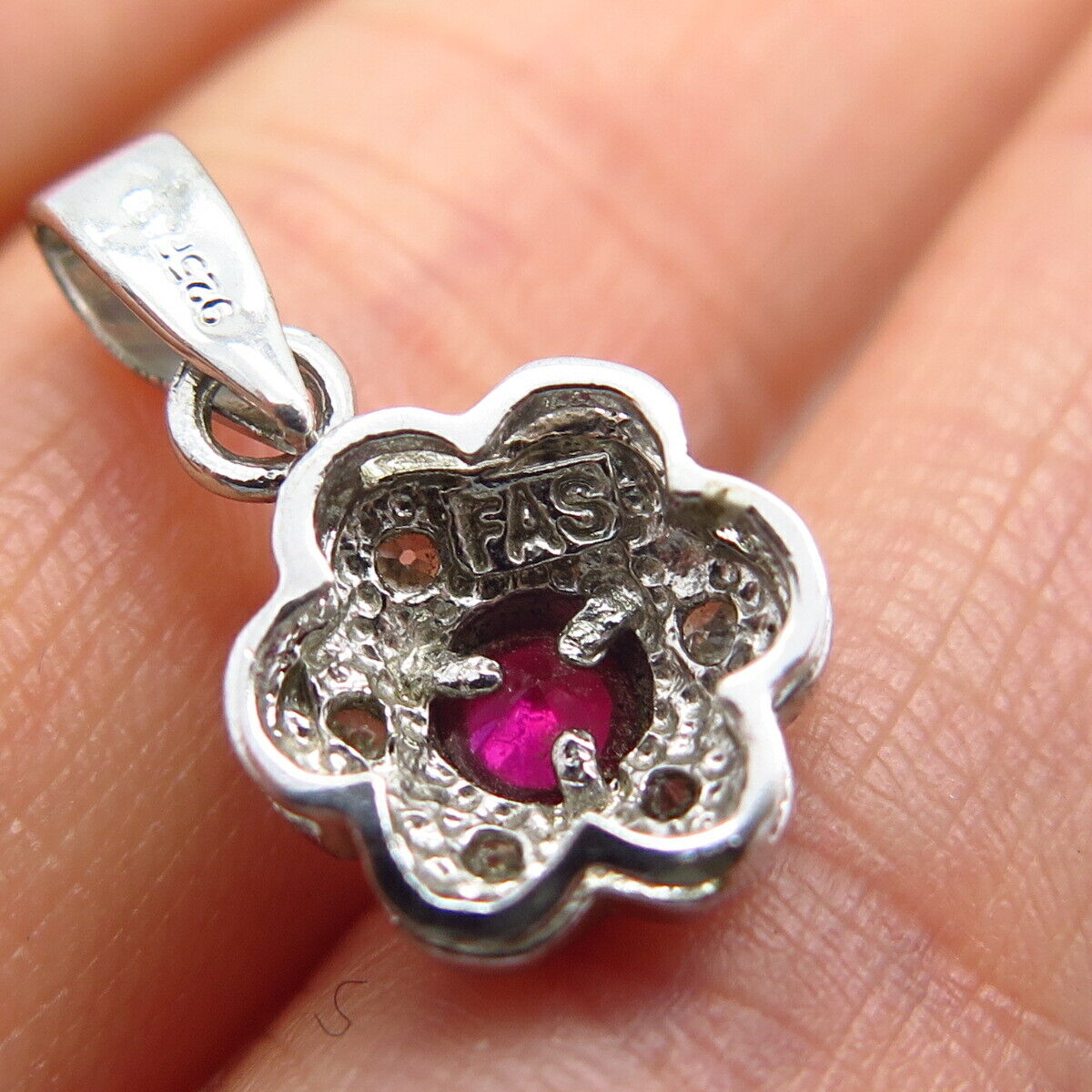 925 Sterling Silver White & Pink C Z Floral Design Pendant