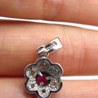 925 Sterling Silver White & Pink C Z Floral Design Pendant