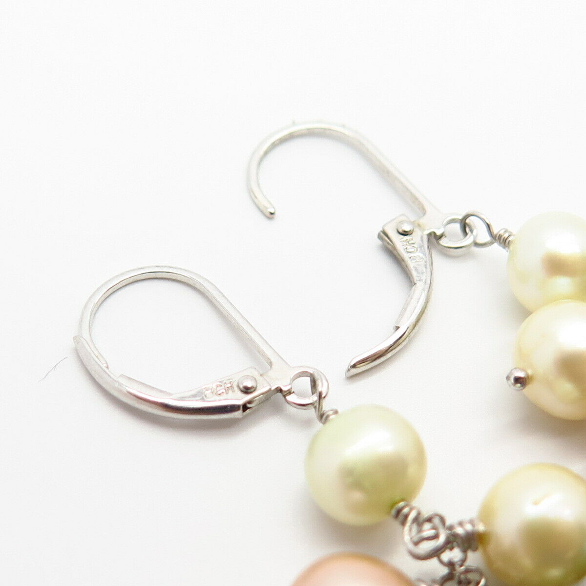 925 Sterling Silver Real Multi-Color Pearl Cha Cha Cluster Design Drop Earrings