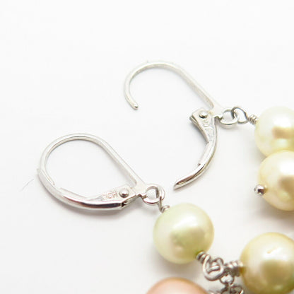 925 Sterling Silver Real Multi-Color Pearl Cha Cha Cluster Design Drop Earrings