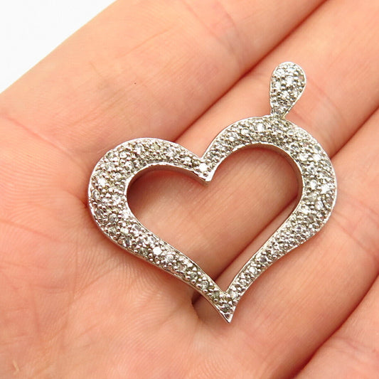 925 Sterling Silver C Z Open Heart Design Slide Pendant