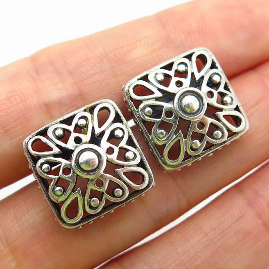 925 Sterling Silver Cutout Ornate Square Design Earrings