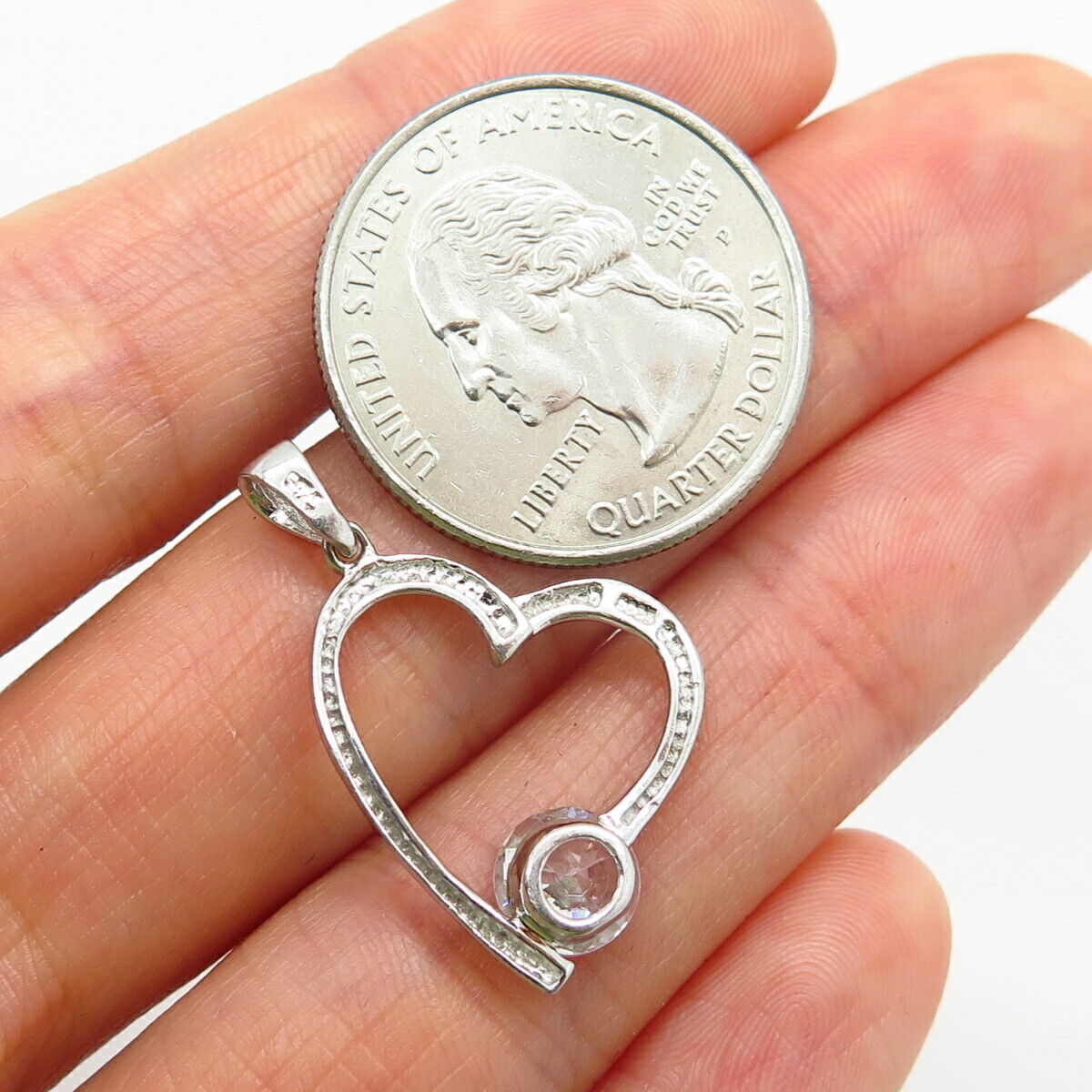 925 Sterling Silver C Z Love Open Heart Design Pendant